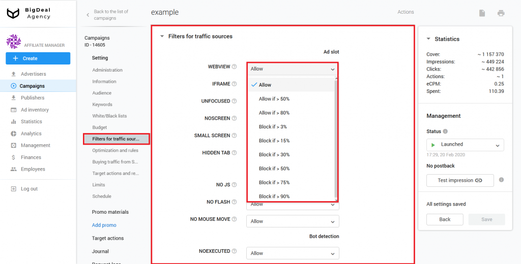 Setup JSTDS Filters in Campaigns