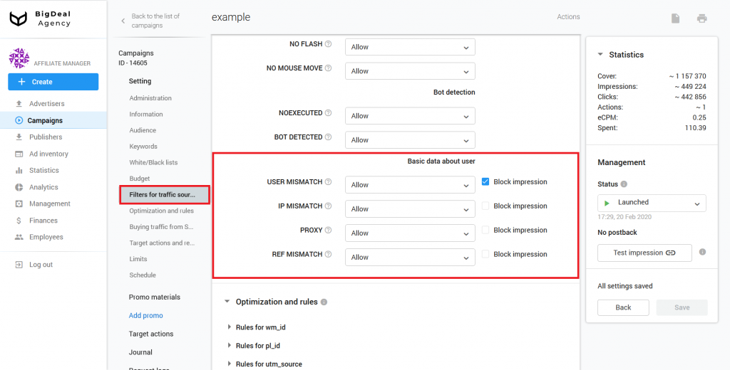 Setup JSTDS Filters in Campaigns
