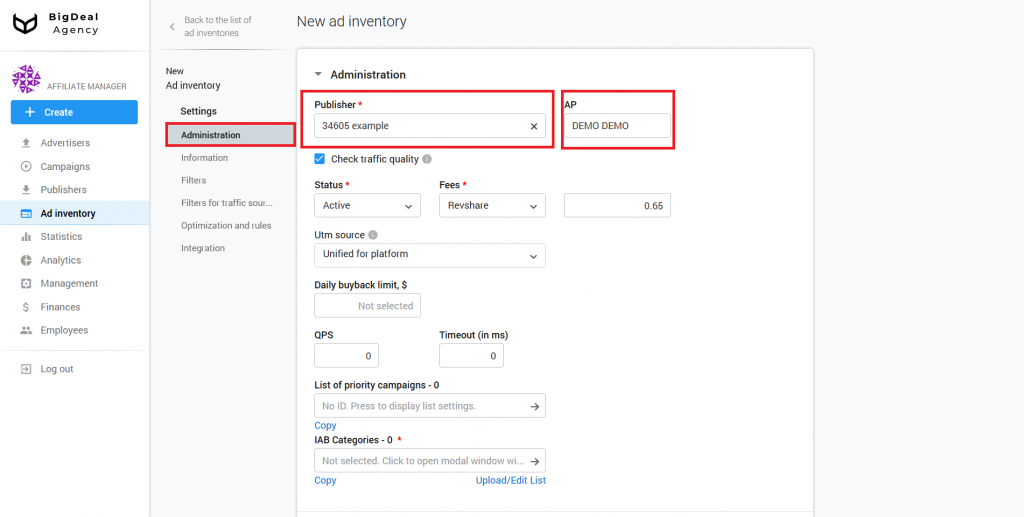 Creation of SSP/Feed Ad Inventory