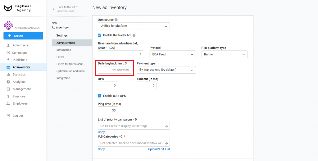 Creation of SSP/Feed Ad Inventory