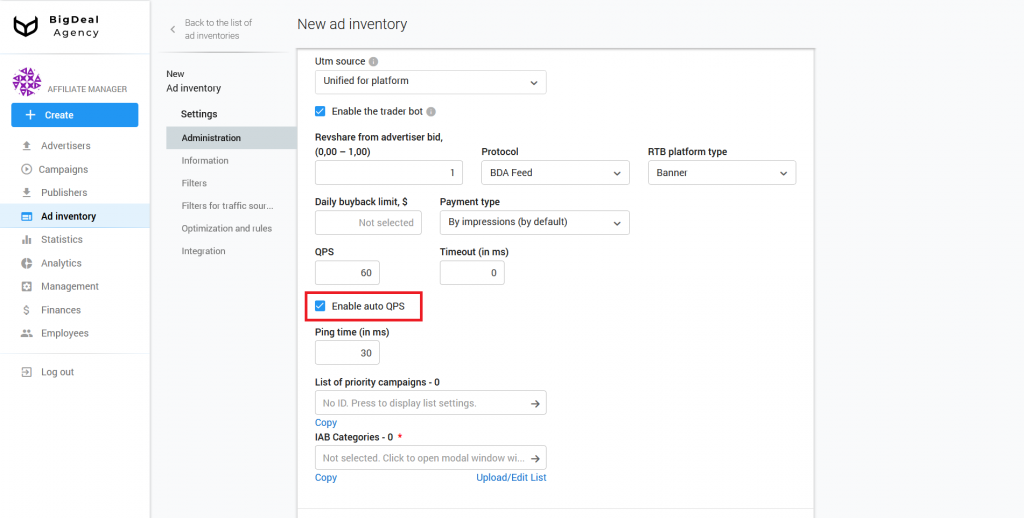 Creation of SSP/Feed Ad Inventory