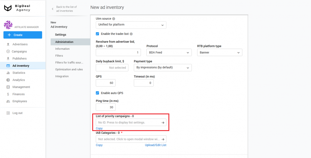 Creation of SSP/Feed Ad Inventory