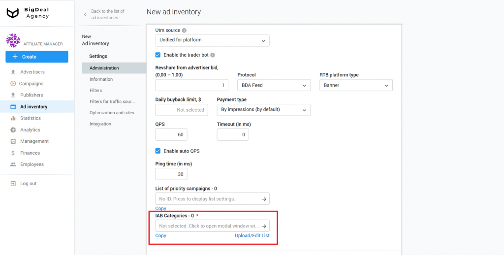 Creation of SSP/Feed Ad Inventory