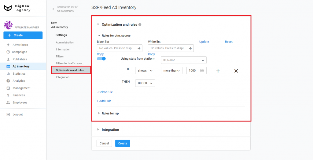 Creation of SSP/Feed Ad Inventory