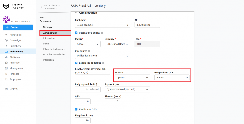 Creation of SSP/Feed Ad Inventory