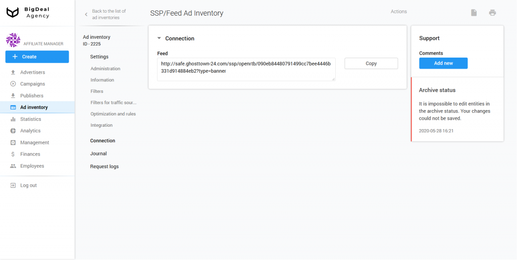 Creation of SSP/Feed Ad Inventory