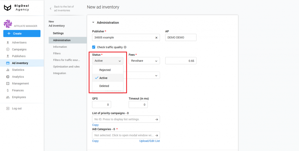 Creation of SSP/Feed Ad Inventory