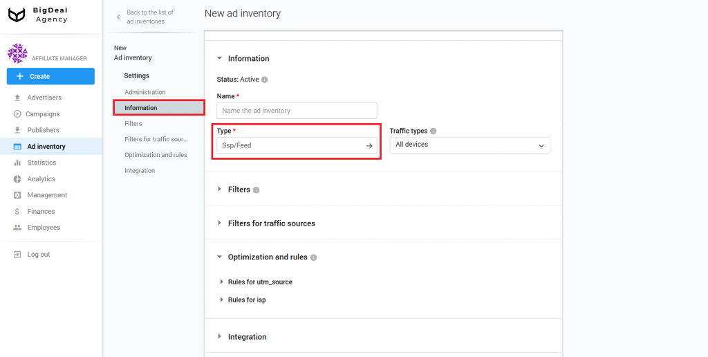 Creation of SSP/Feed Ad Inventory