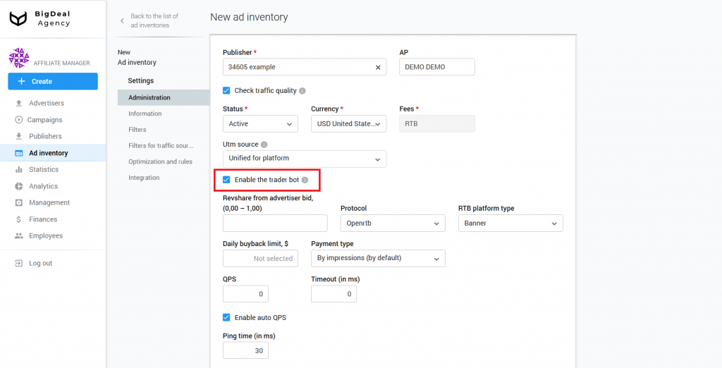 Creation of SSP/Feed Ad Inventory