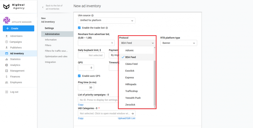 Creation of SSP/Feed Ad Inventory