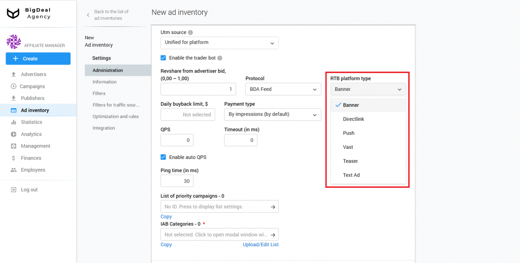 Creation of SSP/Feed Ad Inventory