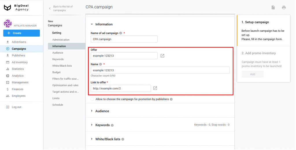 Creation of CPA Campaign