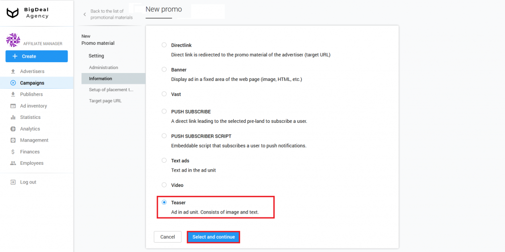 How to set up Teaser Promo Material